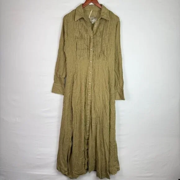 slim fit dress slacks Free People Ruffle Neck Long Sleeve Women's Dress Floral Green main image 0
